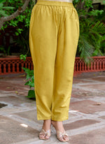 Thumbnail for Vellora Cotton Blend Mustard Yellow Casual Wear Foil Print Work Readymade Salwar Suit