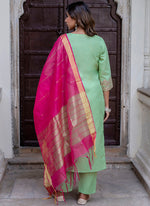 Thumbnail for Vellora Cotton Blend Pista Casual Wear Foil Print Work Readymade Salwar Suit