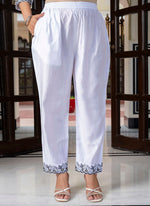 Thumbnail for Vellora Silk Blend White Casual Wear Embroidery Work Readymade Salwar Suit