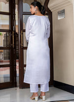 Thumbnail for Vellora Silk Blend White Casual Wear Embroidery Work Readymade Salwar Suit