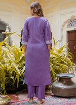Thumbnail for Vellora Silk Blend Lavender Casual Wear Embroidery Work Readymade Salwar Suit