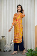 Thumbnail for Juniper Women's Mustard Ethnic Motif Printed Shantoon Kurta With Doris & Tassels - Distacart