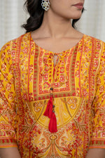 Thumbnail for Juniper Women's Mustard Ethnic Motif Printed Shantoon Kurta With Doris & Tassels - Distacart