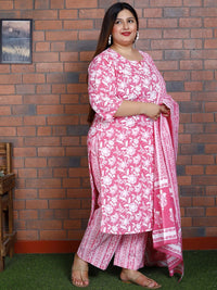 Thumbnail for Swasti Women Floral Printed Regular Sequinned Pure Cotton Kurta with Trousers & With Dupatta