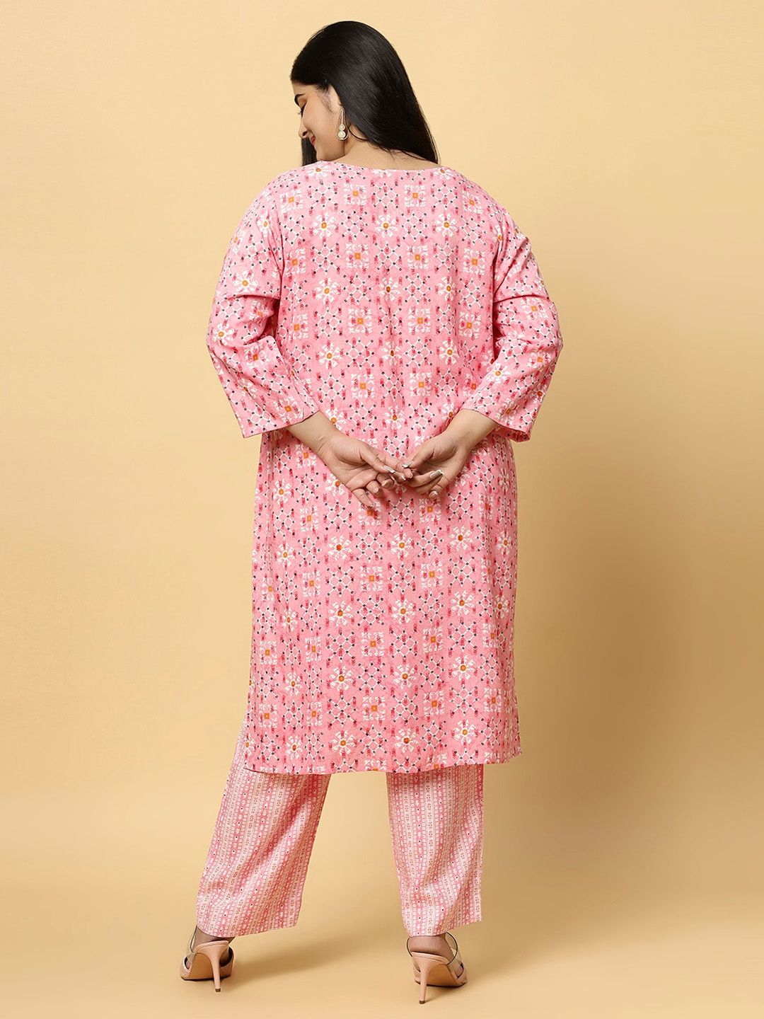 Sztori Plus Size Ethnic Motifs Printed Pure Cotton Kurta & Trouser - Distacart