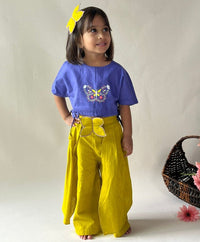 Thumbnail for ArthLife Mustard Purple Butterfly Embroidered Co-Ord Set - Distacart