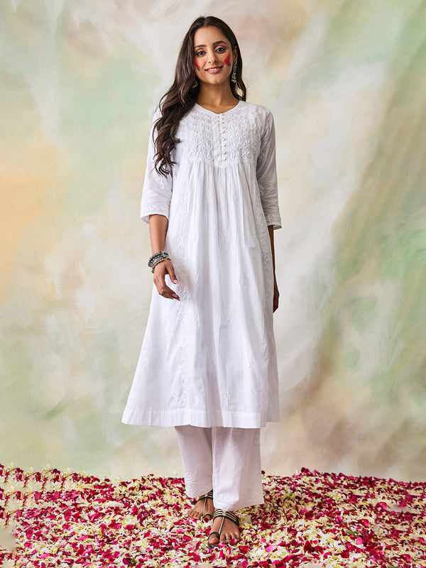 HOUSE OF KARI Ethnic Motifs Embroidered Chikankari Kurta - Distacart