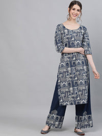 Thumbnail for Aks Ethnic Motifs Printed Pure Cotton Kurta With Palazzos - Distacart