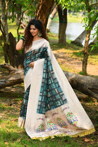 Thumbnail for Aastha Fashion Teal Woven Cotton Blend Saree with Blouse - Distacart