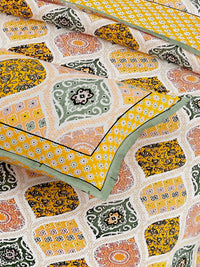 Thumbnail for Yellow White Ethnic Motifs Cotton 300TC King Bedsheet With 2 Zipper Pillow Covers - Super King Size by House of Ree