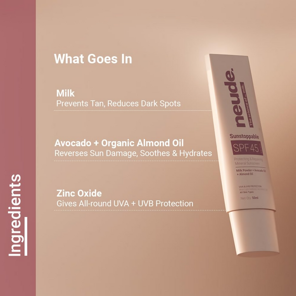 Neude Sunstoppable Sunscreen with SPF 45 PA+++ & No White Cast For Men & Women - Distacart