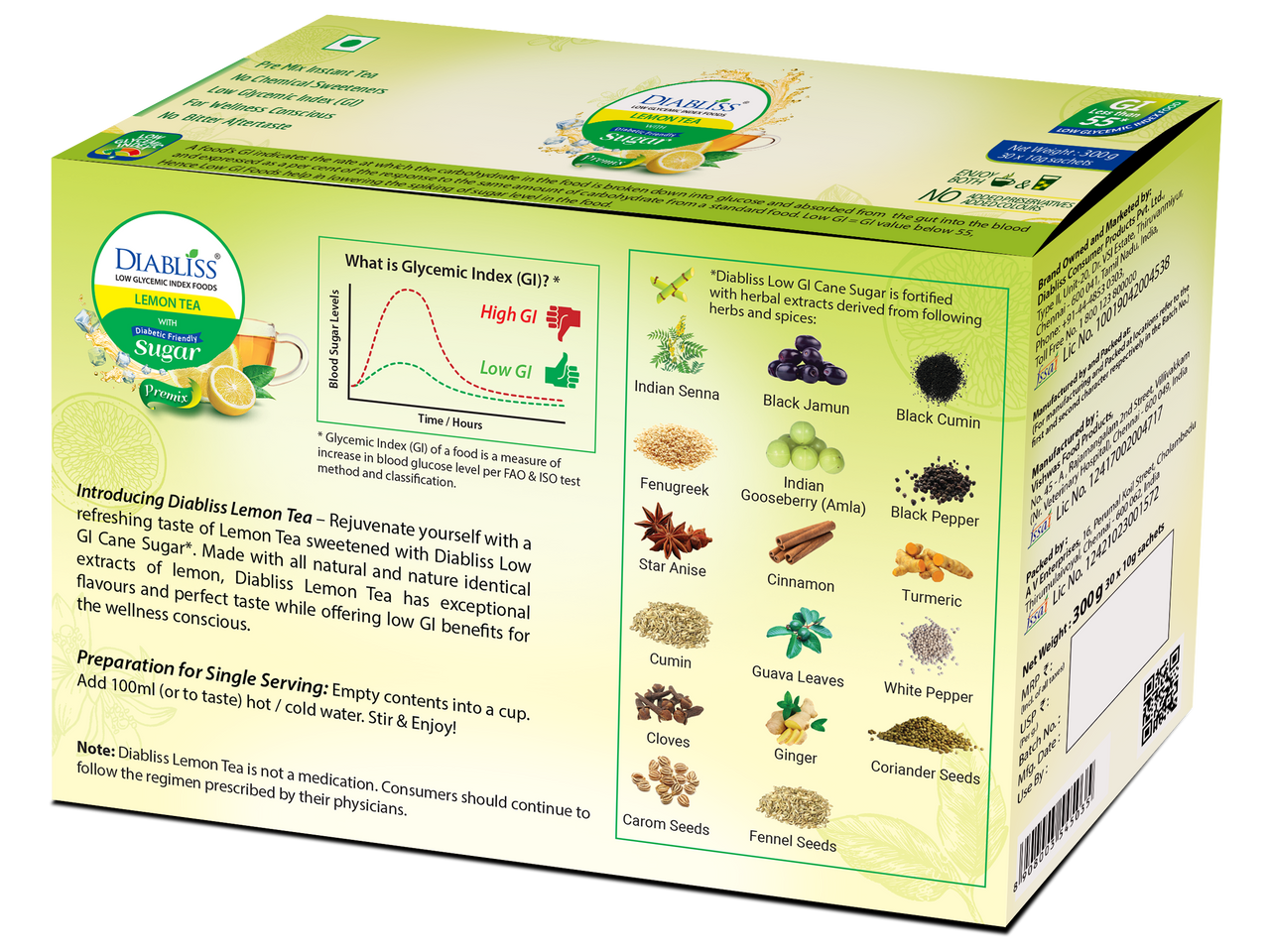 Diabliss Herbal Lemon Tea Sachets With Diabetic Friendly Sugar - Distacart