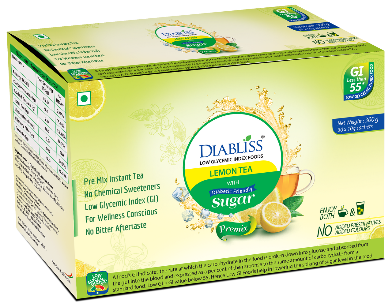 Diabliss Herbal Lemon Tea Sachets With Diabetic Friendly Sugar - Distacart
