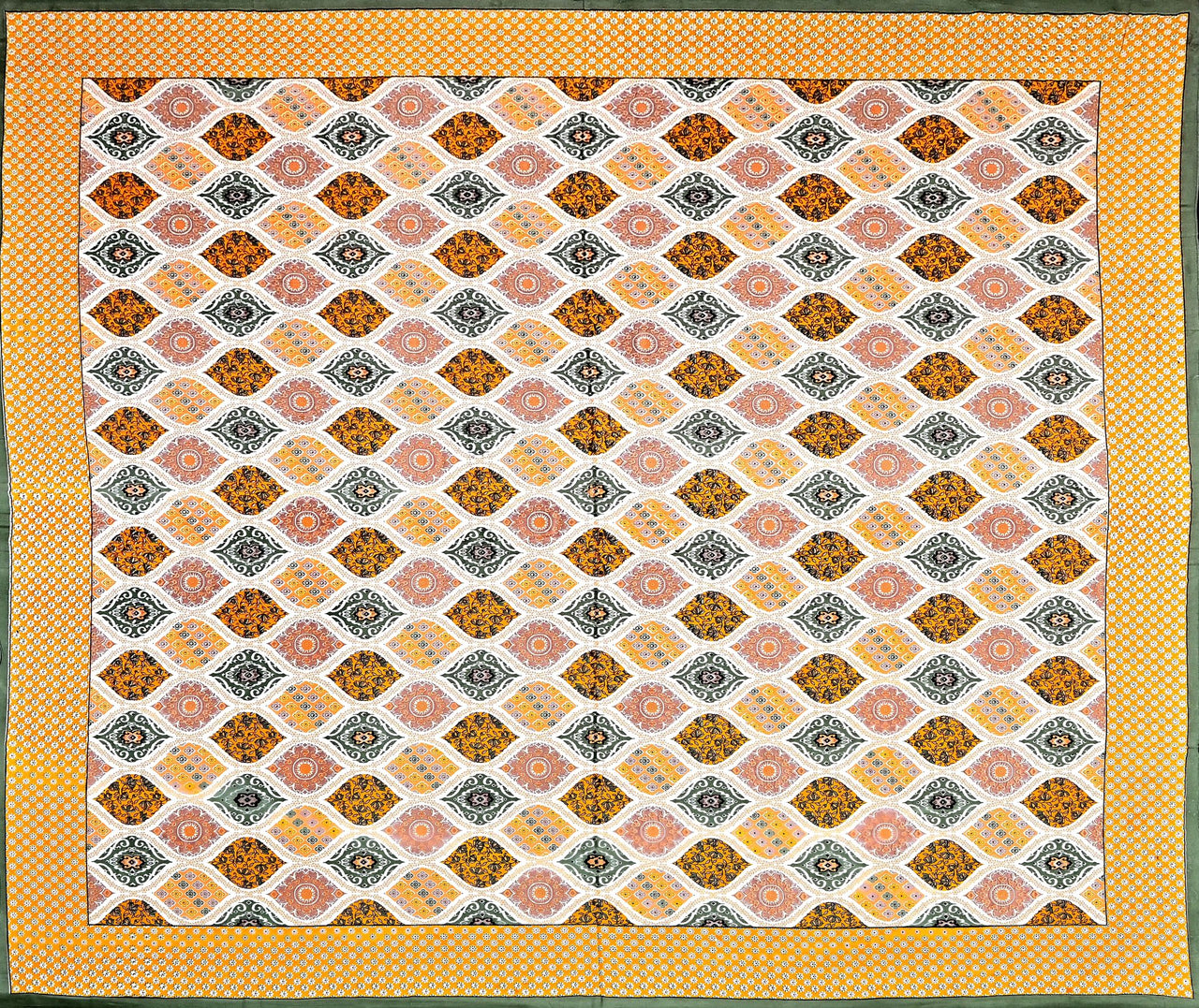 Yellow White Ethnic Motifs Cotton 300TC King Bedsheet With 2 Zipper Pillow Covers - Super King Size by House of Ree