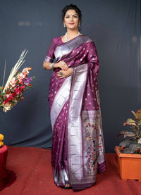Thumbnail for Aastha Fashion Wine Woven Soft Paithani Silk Saree with Blouse - Distacart