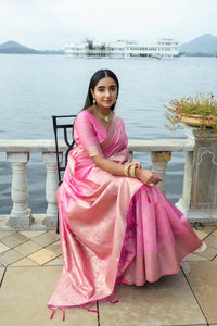 Thumbnail for Aastha Fashion Pink Woven Soft Silk Saree with Blouse - Distacart