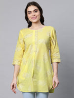 Thumbnail for Ahalyaa Women Yellow Pure Cotton Glitter Print Tunic - Distacart