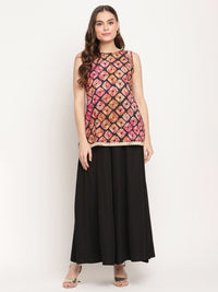 Thumbnail for Ahalyaa Women's Black Crepe Digital Shibori Print Top Palazzo Set - Distacart