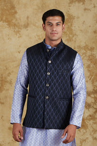 Thumbnail for Bluesaanchi Men's Jacquard Prussian Blue Waistcoat