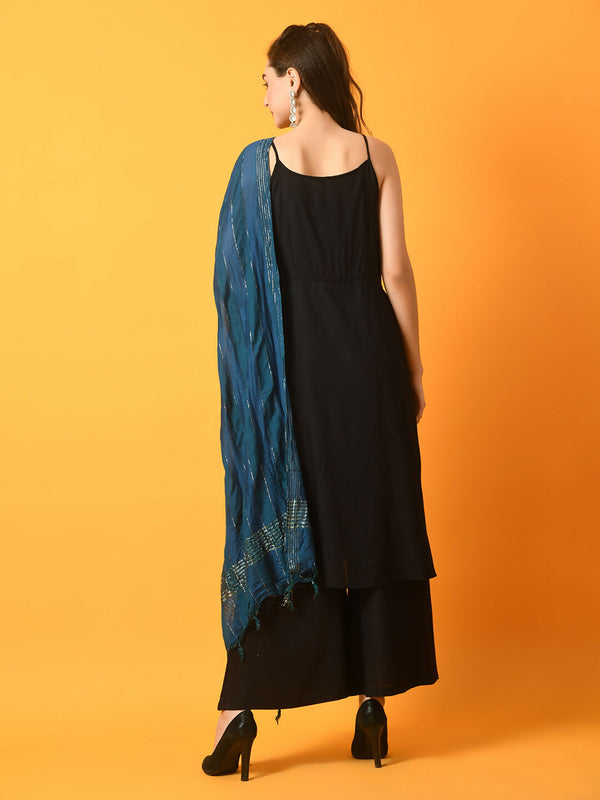 Myshka Women's Black Solid Anarkali Party Kurta Set With Dupatta - Distacart