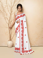 Thumbnail for Joban Fashion White & Red Cotton Applic Saree