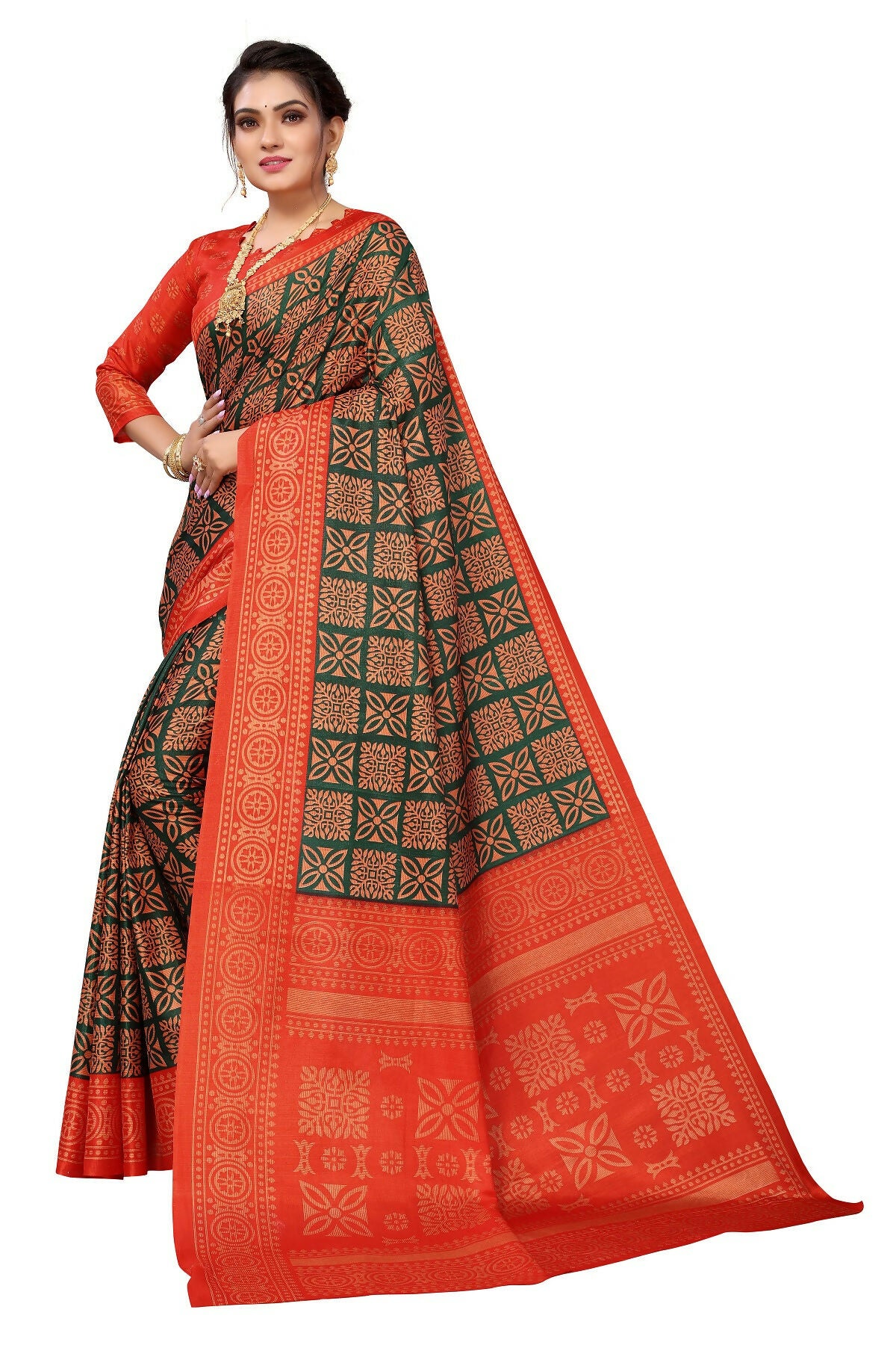 Vamika Red Printed Art Silk Saree - Distacart