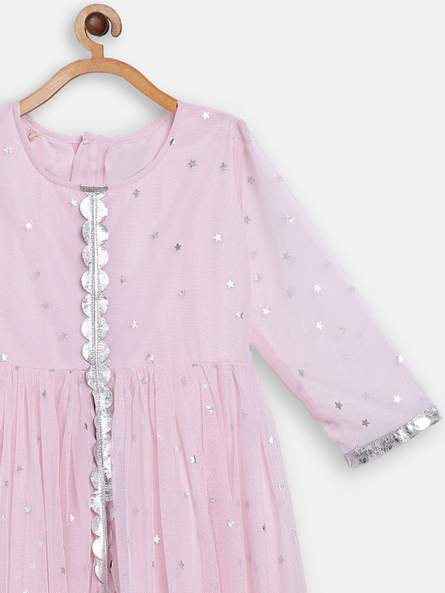 Ahalyaa Pink Crepe Front Slit Girl's Kurta