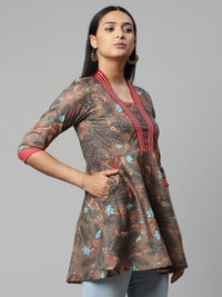 Thumbnail for Ahalyaa Women Brown Cotton Digital Printed Tunic - Distacart