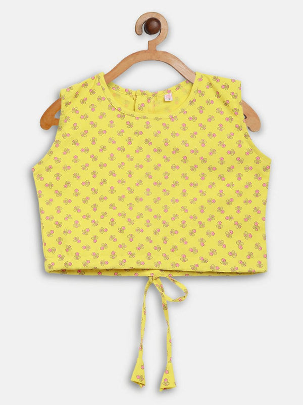 Ahalyaa Yellow Viscose Rayon Printed Kids Top & Palazzo Sets With Jacket For Girls - Distacart