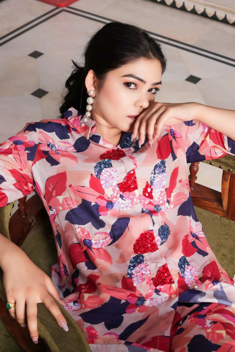 Vaasva Women Multi-colour Muslin Floral Print Shirt & Pant (Co-ords set) - Distacart