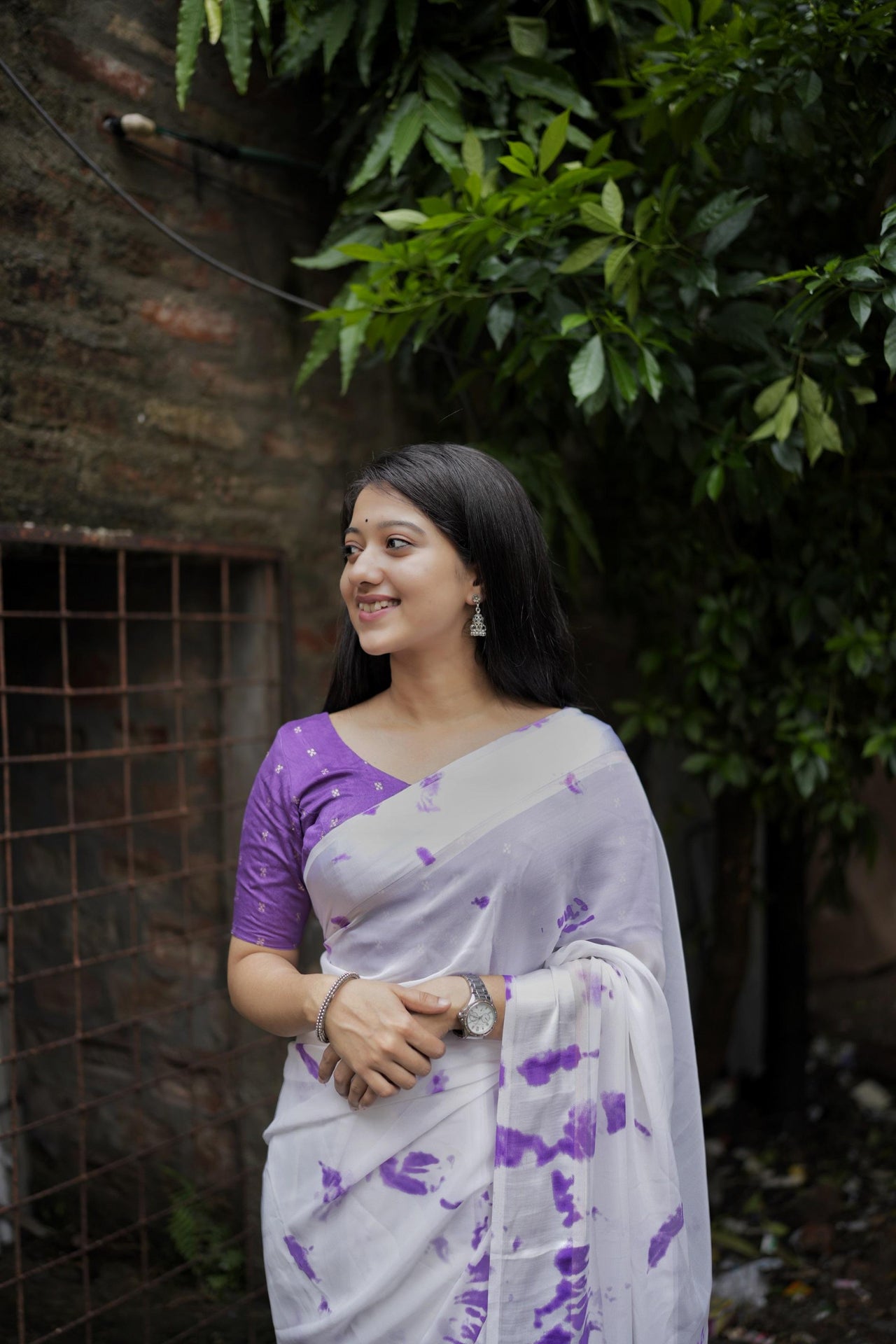 Lavender Poly Georgette Tie And Dye Saree with Unstitched Blouse - A2M