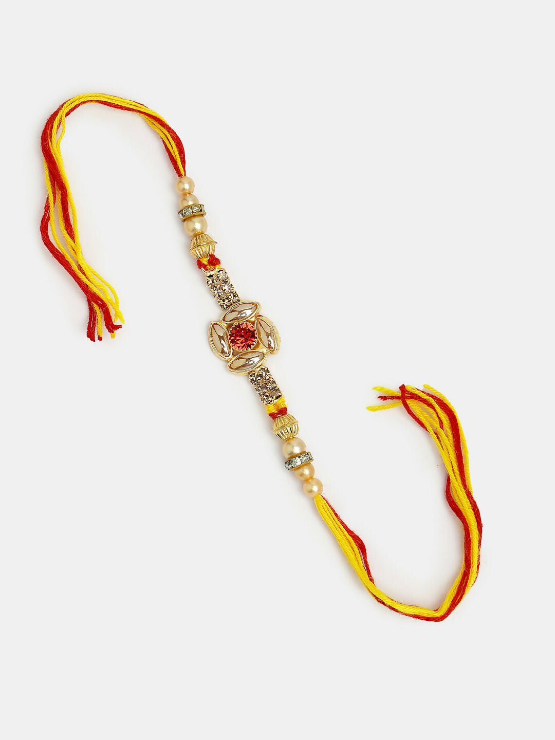 NVR Women & Men Set of 2 Red & Gold-Toned Stone-Studded Bhaiya Bhabhi Rakhi With Roli Chawal & Chocolate - Distacart