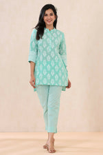 Thumbnail for Juniper Mint Geometric Printed Pure Cotton Straight Fit Pants - Distacart