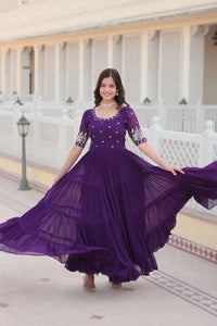 Thumbnail for Aastha Fashion Women's Purple Faux Blooming Embroidery Zari Sequins-work Gown