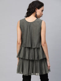 Thumbnail for Ahalyaa Women Grey Chiffon Silver Glitter Printed Tiered Tunic