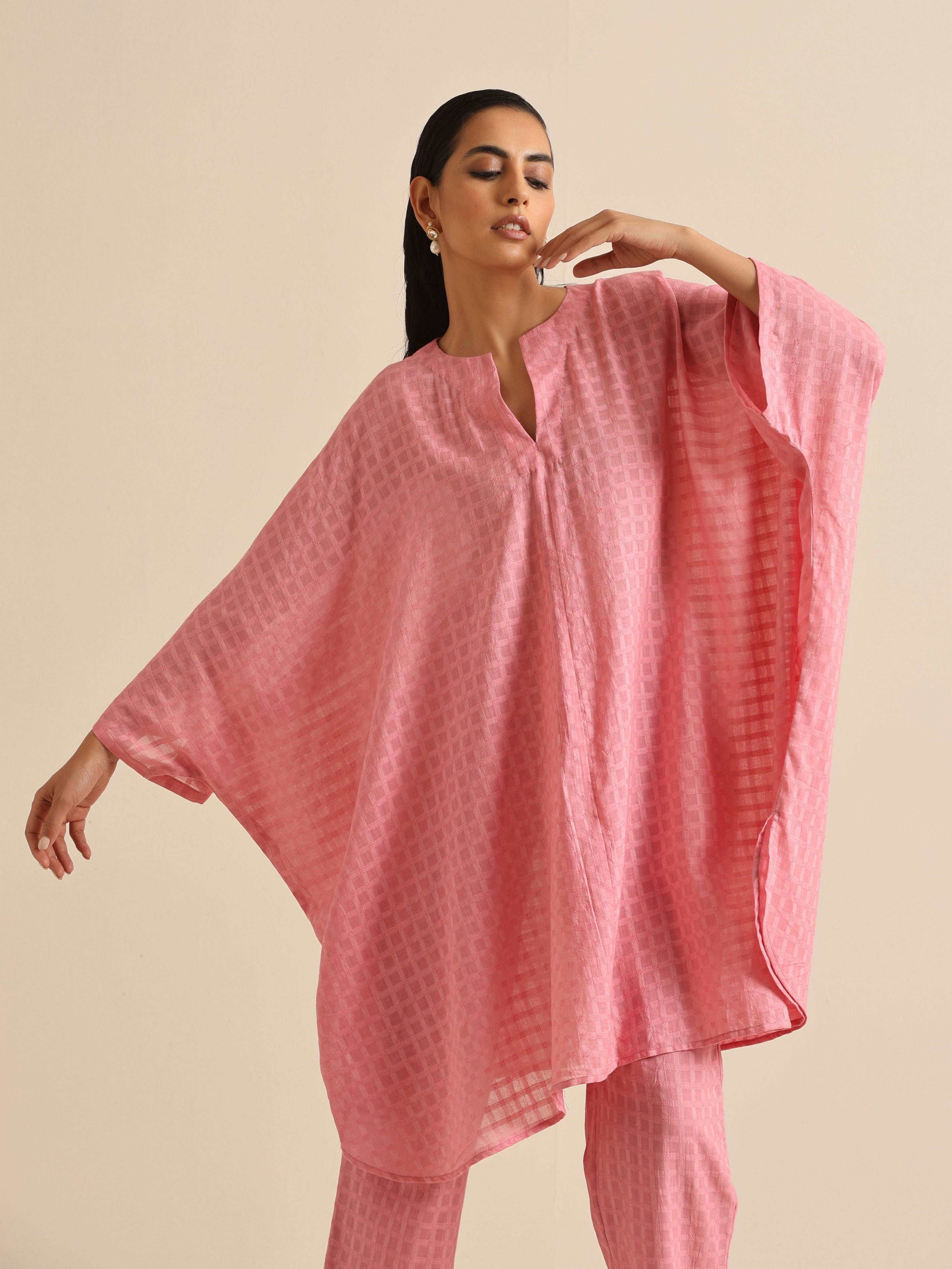 trueBrowns Light Pink Dobby Oversized Co-Ord Set - Distacart
