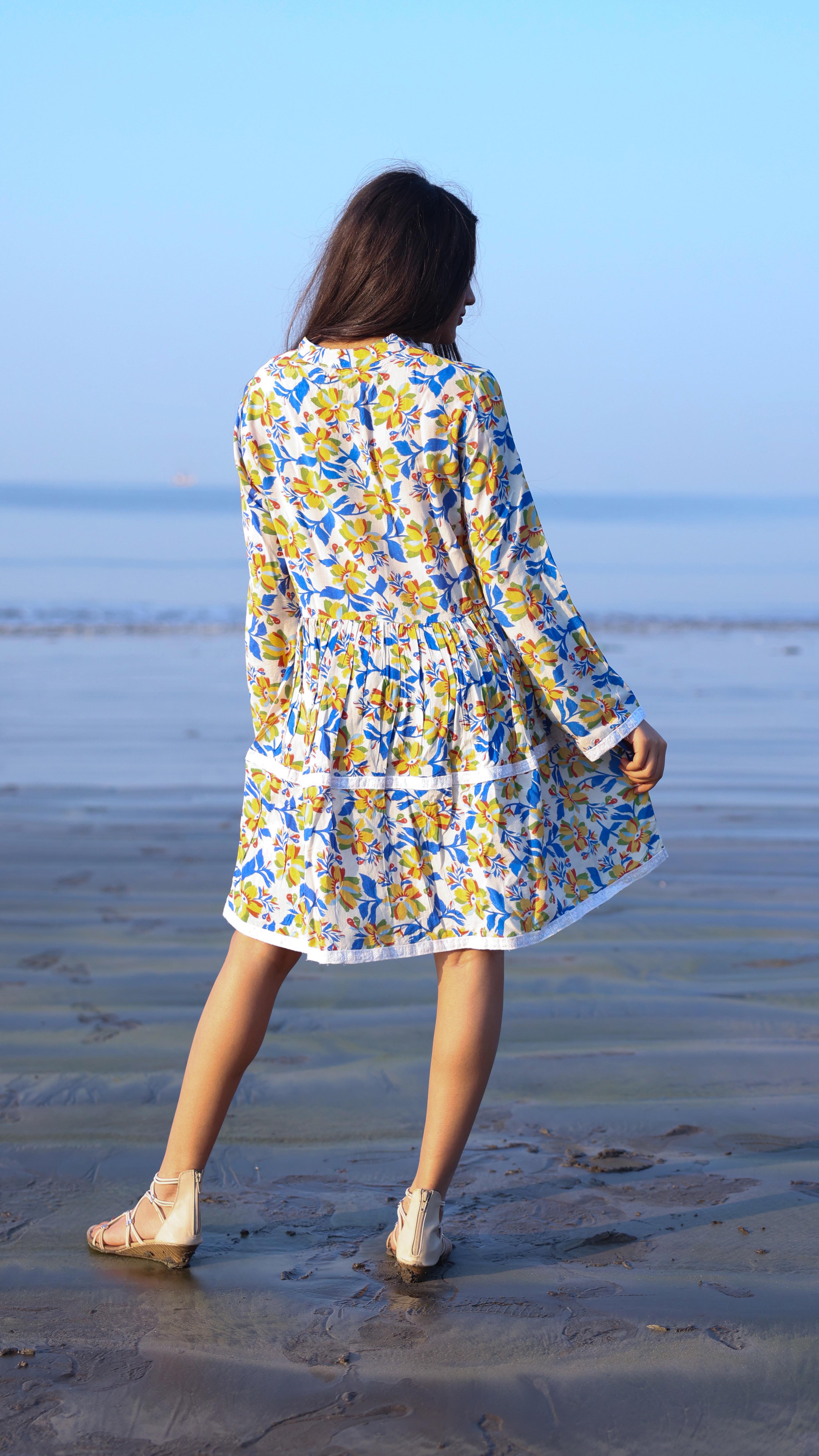 Noroke Cupro Modal Midi Floral Dress - Yellow - Distacart