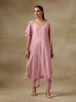 Thumbnail for trueBrowns Light Mauve Bandhani Printed Silk Kaftan Kurta Pant Set - Distacart