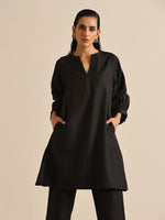 Thumbnail for trueBrowns Black Slub Relaxed Placket Co-Ord Set - Distacart