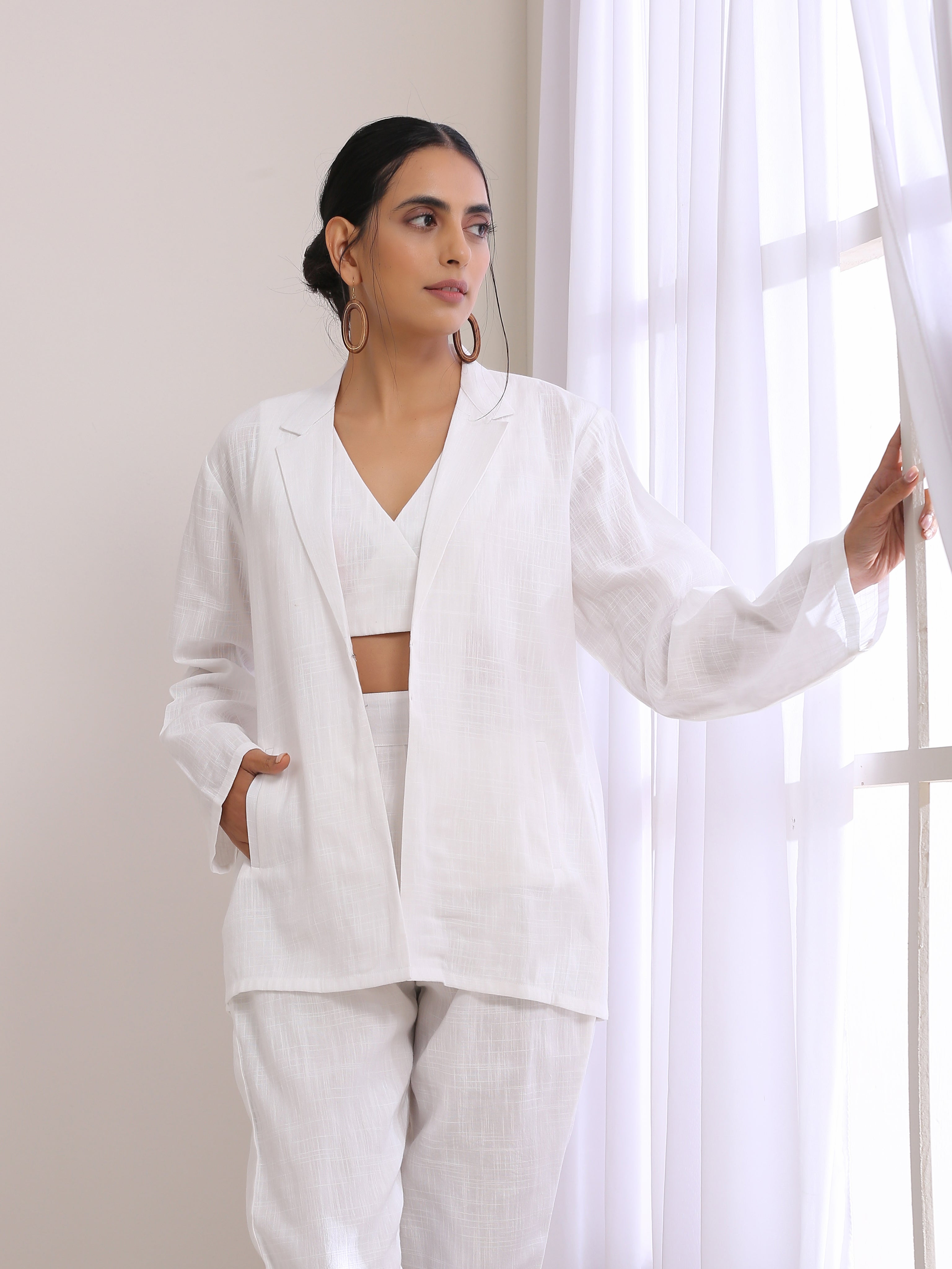 trueBrowns White Slub Texture Pant Suit Set - Distacart