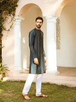 Thumbnail for Fabmade Embroidered Regular Sequinned Chanderi Silk Kurta With Pyjamas - Distacart