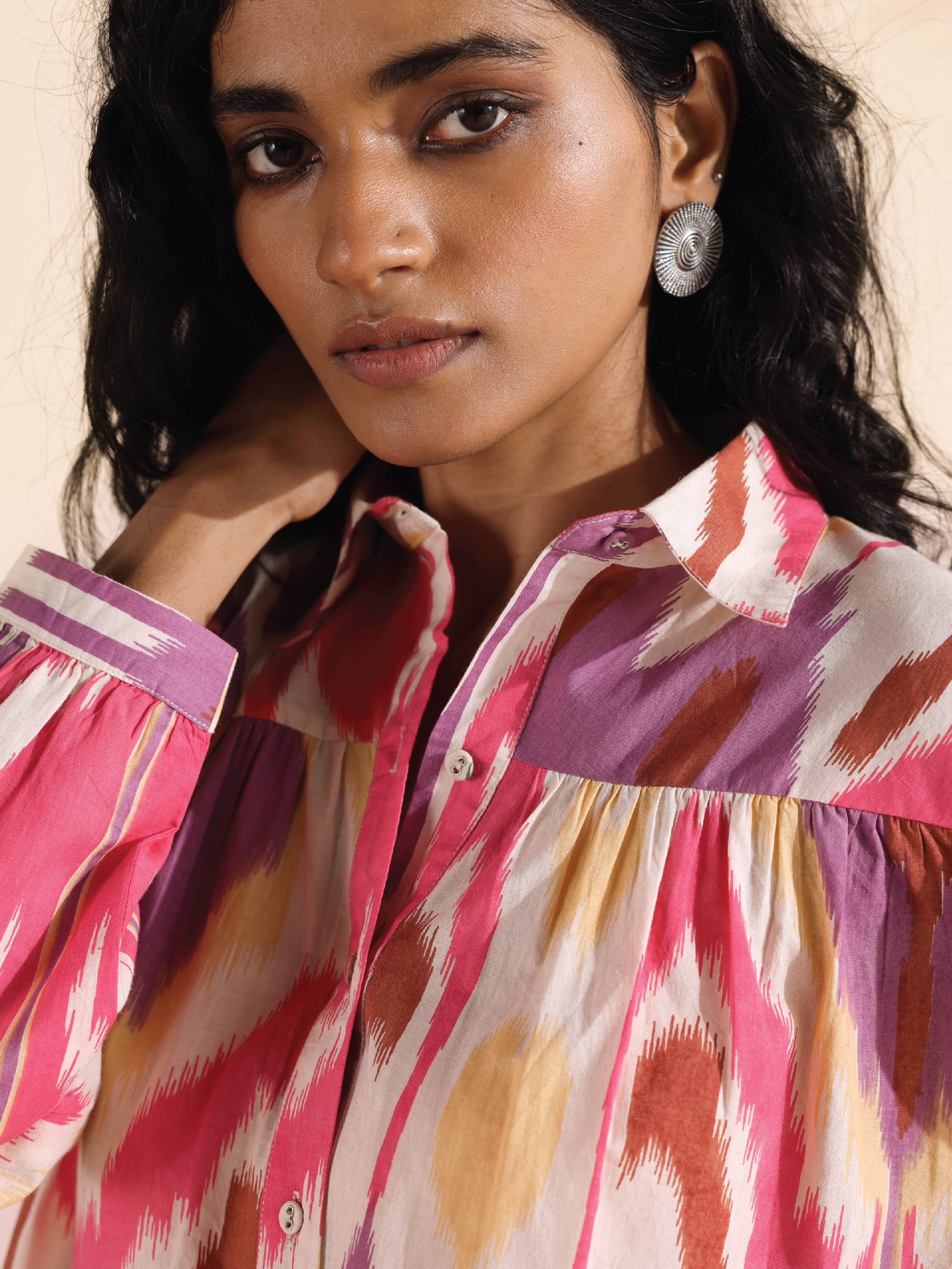 trueBrowns Pink Cotton Ikat Shirt Co-ord Set - Distacart