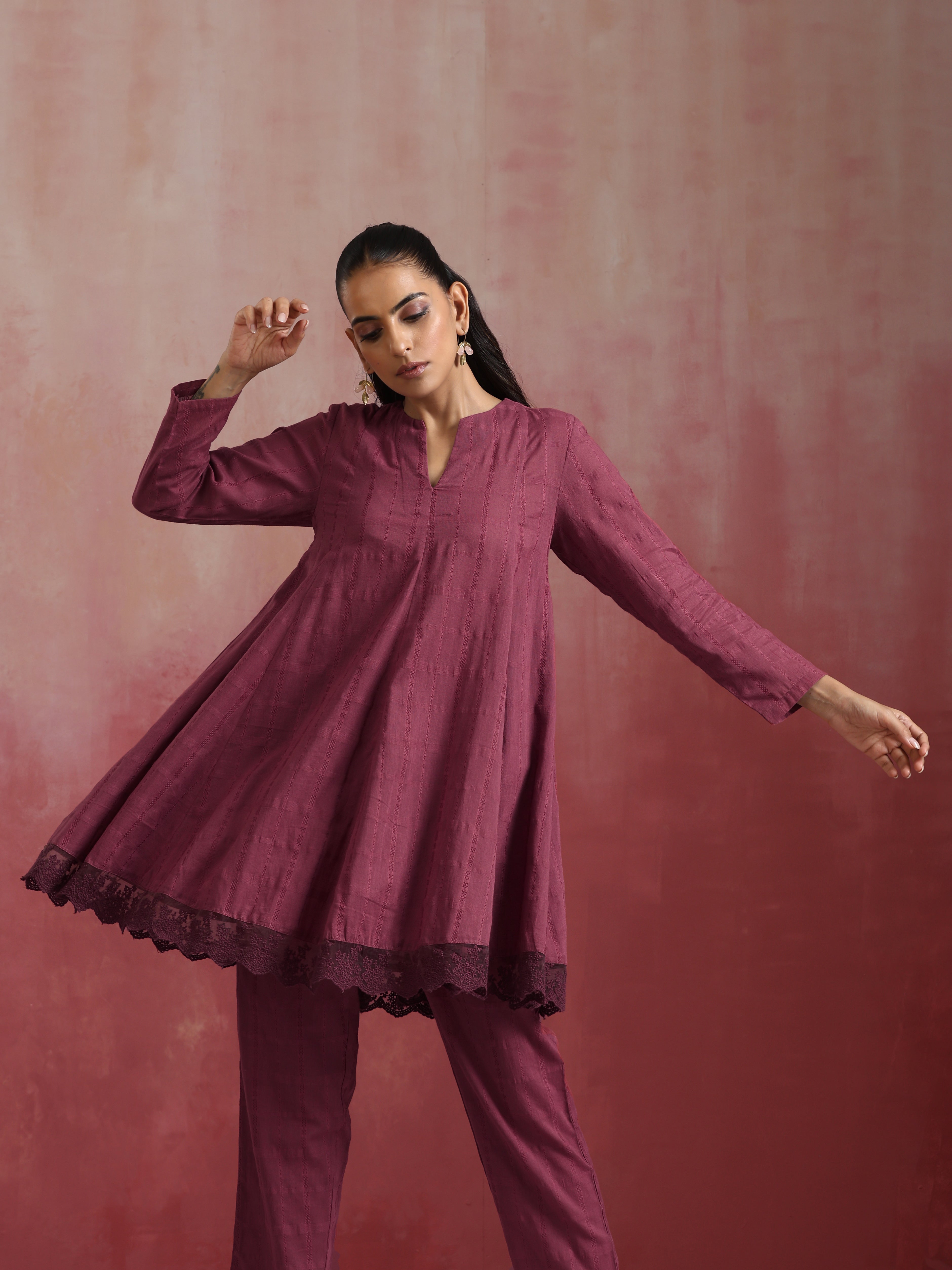 trueBrowns Mauve Cotton Dobby Co-ord set - Distacart