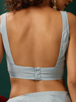 Thumbnail for trueBrowns Powder Blue Muslin Silk Scoop Neck Sleeveless Blouse - Distacart