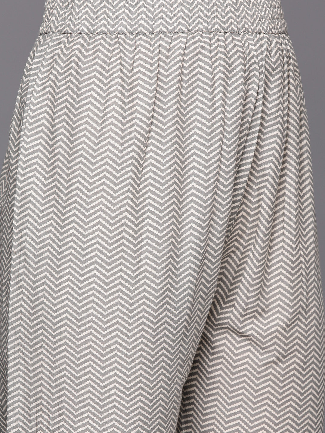 Varanga Women Grey Floral Printed Angrakha Style Anarkali Kurta Paired With Printed Bottom