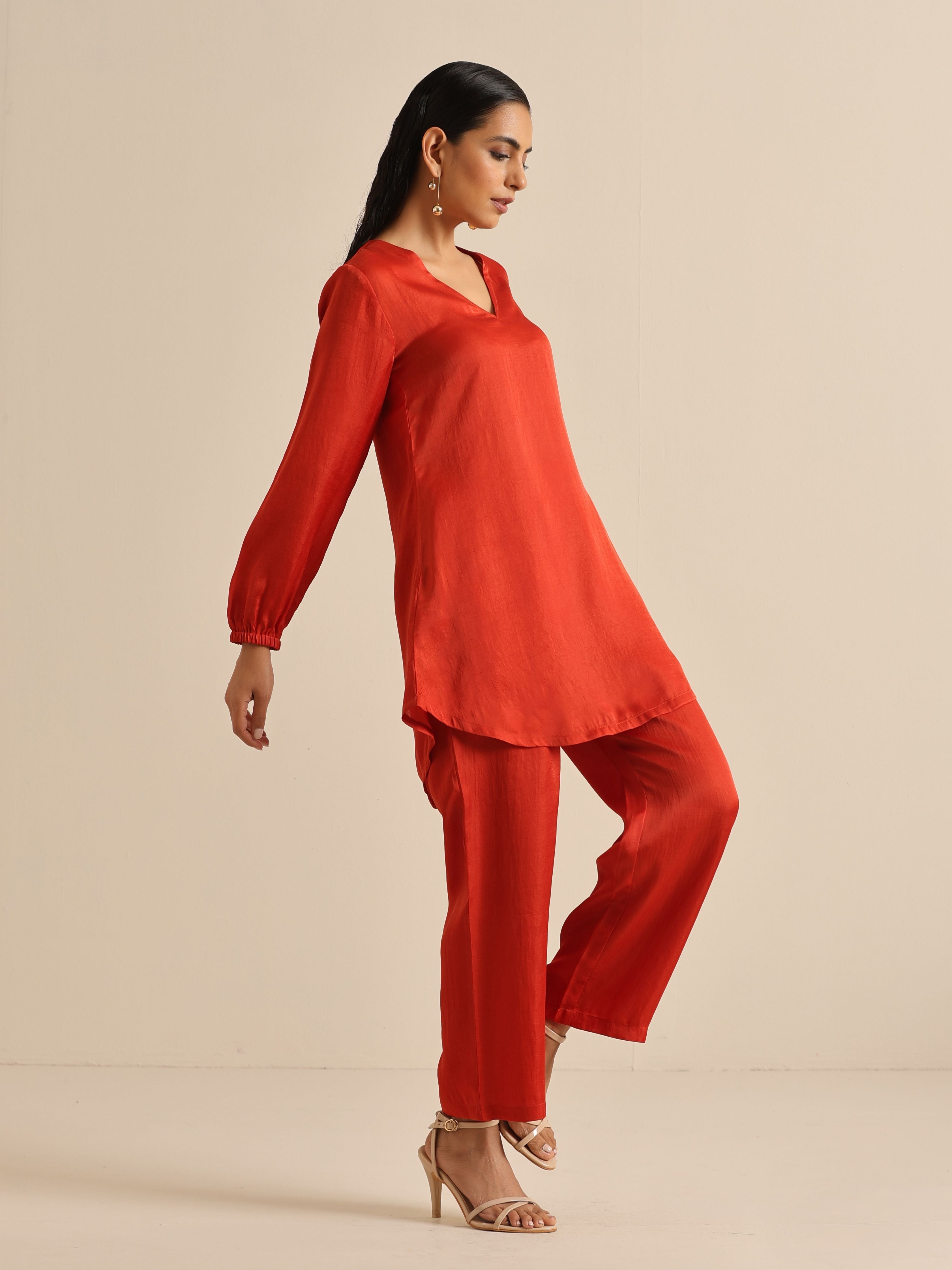 trueBrowns Rust Silk Blend Short Co-Ord Set - Distacart