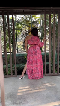 Thumbnail for Noroke Sustainable fabric | Bemberg Asymmetrical Printed Long Dress