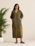 Thumbnail for trueBrowns Olive Cotton Embroidered Dress - Distacart