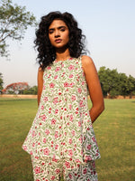 Thumbnail for trueBrowns White Cotton Block Print Sleeveless Co-Ord set - Distacart