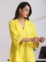 Thumbnail for trueBrowns Lime Cotton Dobby V-Neck Co-ord Set - Distacart